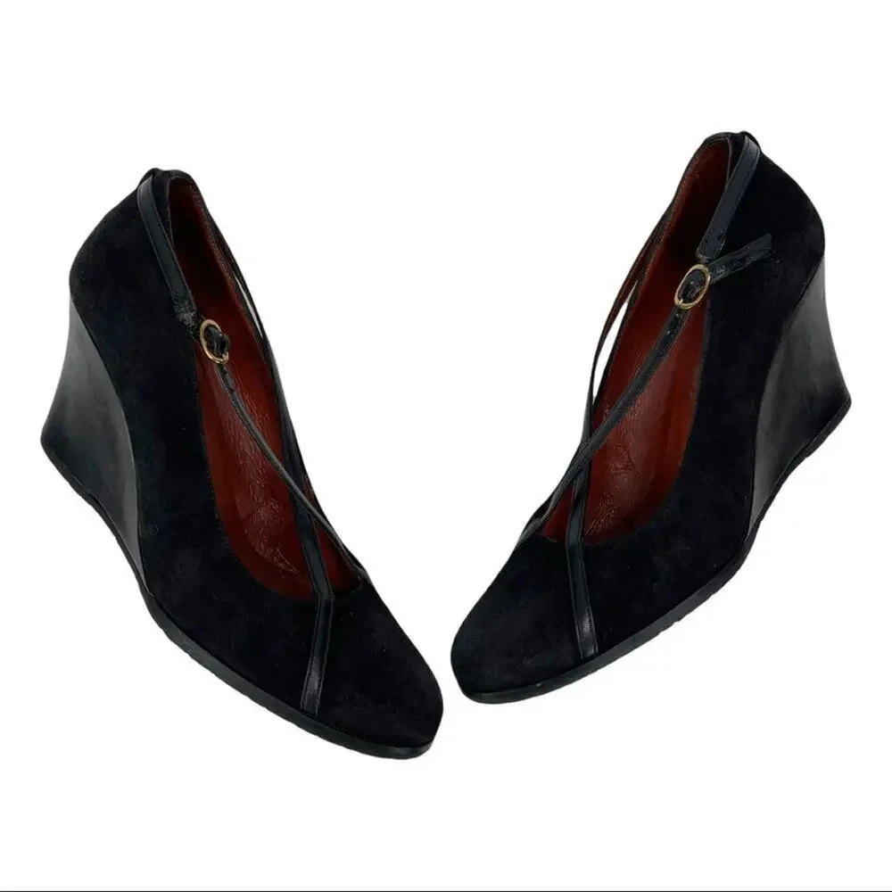 Donald J. Pliner Black Suede Crisscross Mary Jane Wedge Pump Size 8M